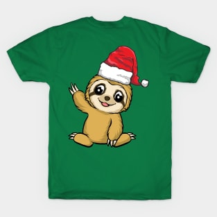 Santa Hat-Wearing Sloth for a Funny Christmas Holiday T-Shirt